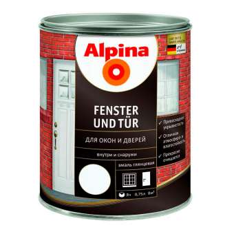 Эмаль алкид 0,75л д/окон и дверей Alpina Fenster und Tuer бел гл Alpina Fenster und Tuer(6/504)П зз